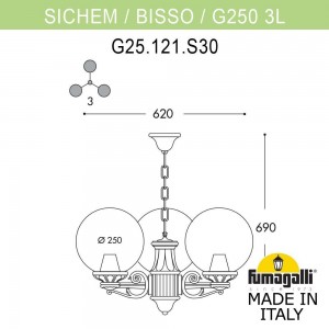 Подвесной уличный светильник FUMAGALLI SICHEM/G250 3L. G25.120.S30.VYF1R