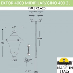 Парковый фонарь FUMAGALLI EKTOR 4000/MIDIPILAR/GINO 2L F50.372.A20.AXE27