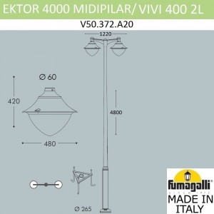 Парковый фонарь FUMAGALLI EKTOR 4000/MIDIPILAR/VIVI 2L LED-HIP V50.372.A20.AXH27