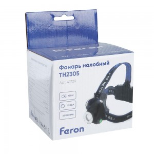 Фонарь налобный FERON TH2305 ZOOM c аккумулятором 5W, 2*18650 IP44 пластик/алюминий
